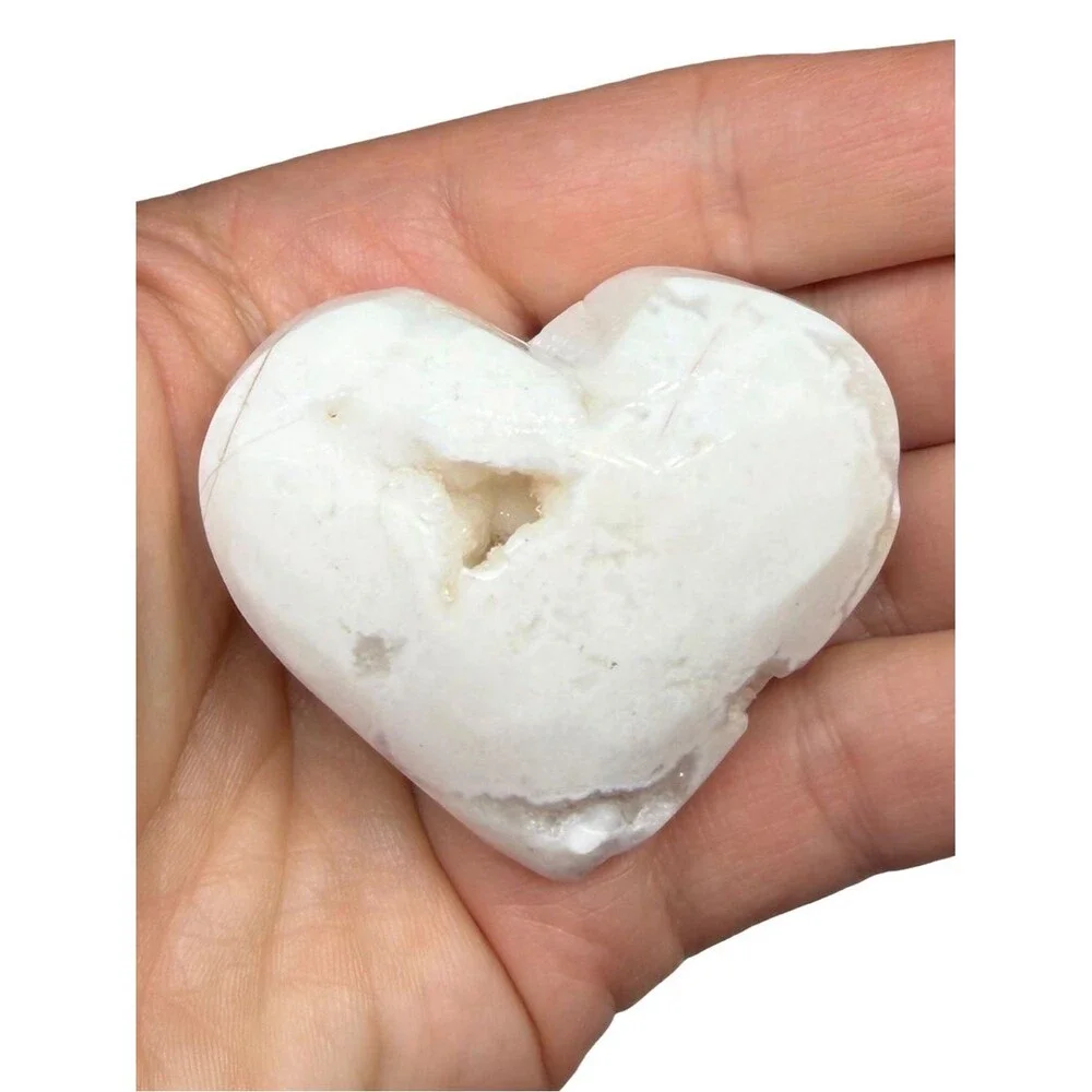 Snow Agate Druzy Heart Carving Stone Crystal Decor Gift Carved Puffy